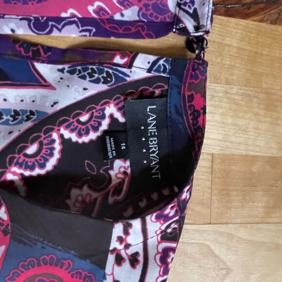 Lane Bryant Top Multicolor Paisley Print Long Bell Sleeve Wrap Blouse sz 14‎ EUC - Picture 12 of 15